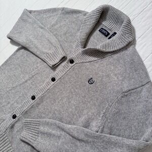 Chaps Mens XL Button Front Shawl Collar Knit Sweater Cardigan Gray Grandpa